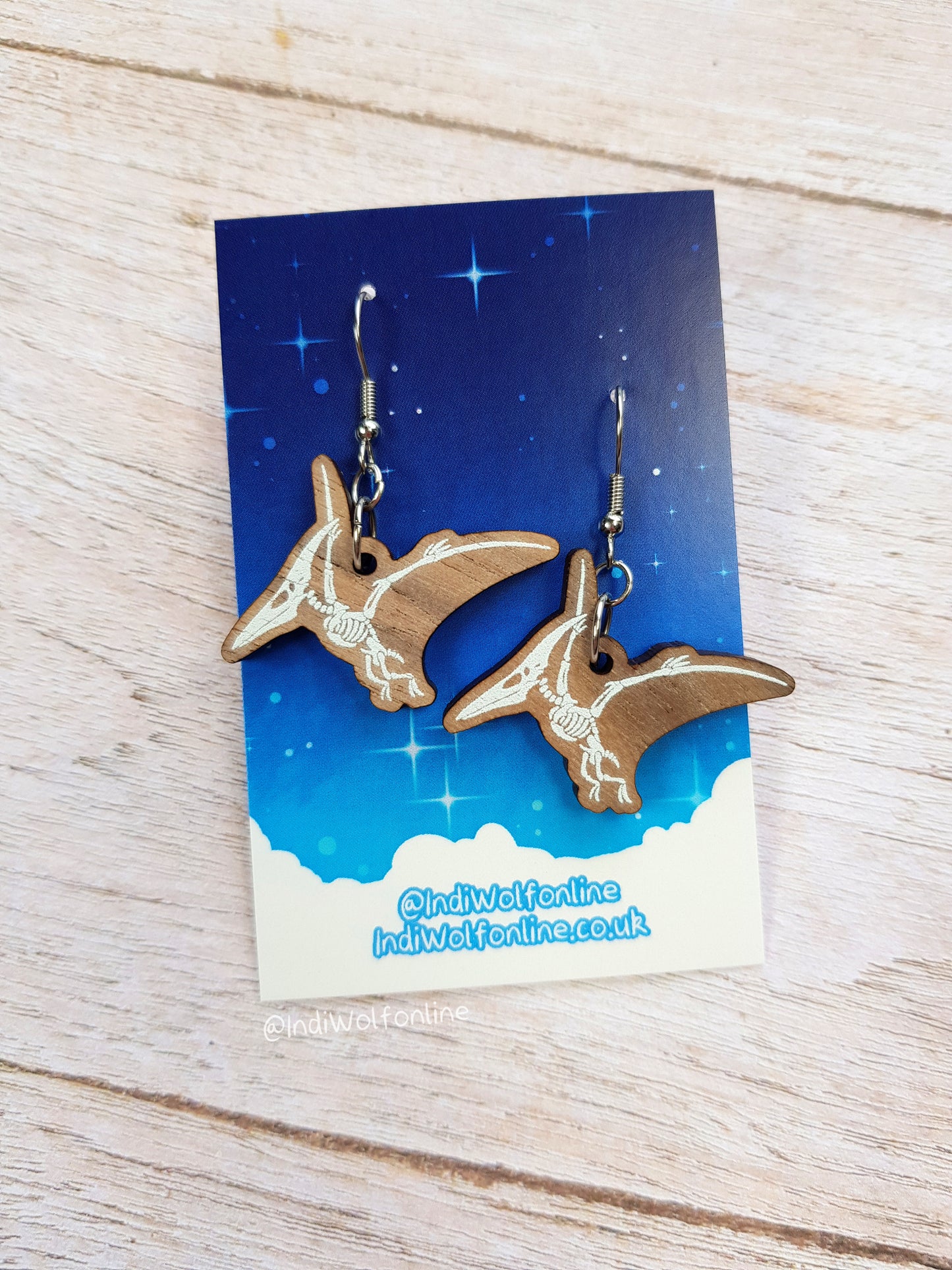 Pterosaur Fossil Eco-Friendly Wooden Earrings for Sensitive Ears