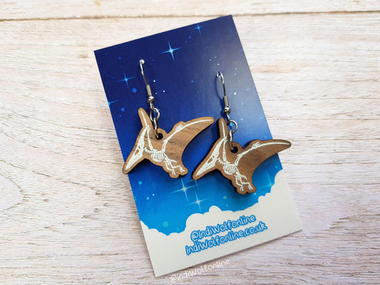 Pterosaur Fossil Eco-Friendly Wooden Earrings for Sensitive Ears