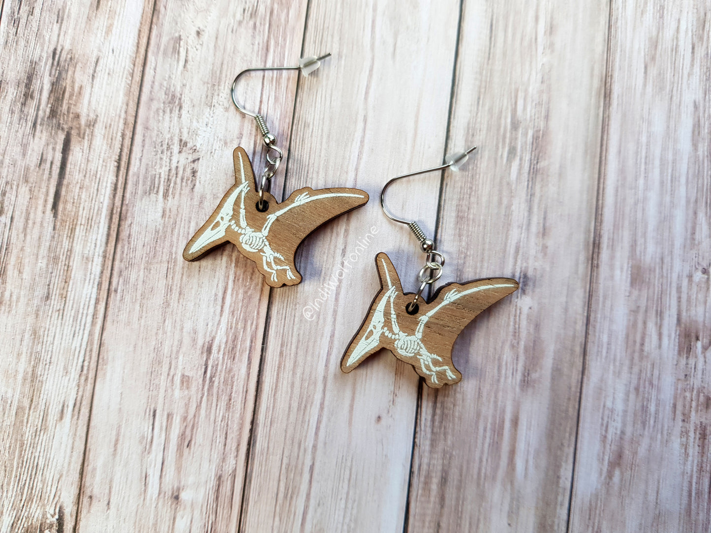 Pterosaur Fossil Eco-Friendly Wooden Earrings for Sensitive Ears