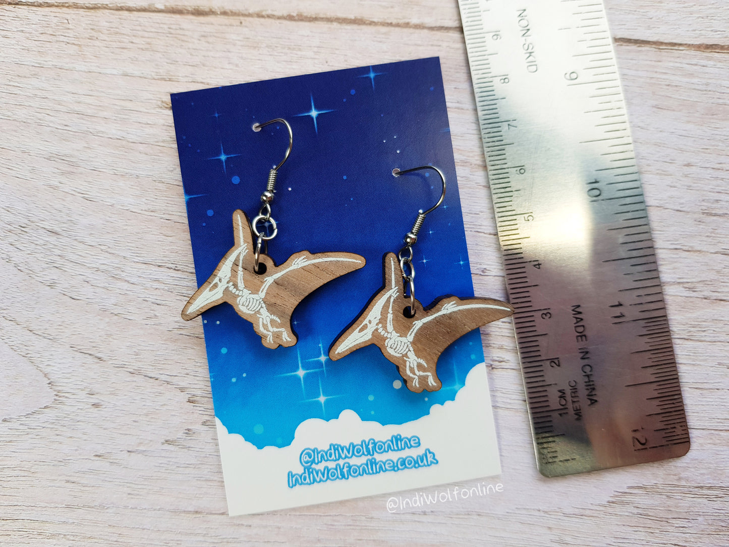 Pterosaur Fossil Eco-Friendly Wooden Earrings for Sensitive Ears