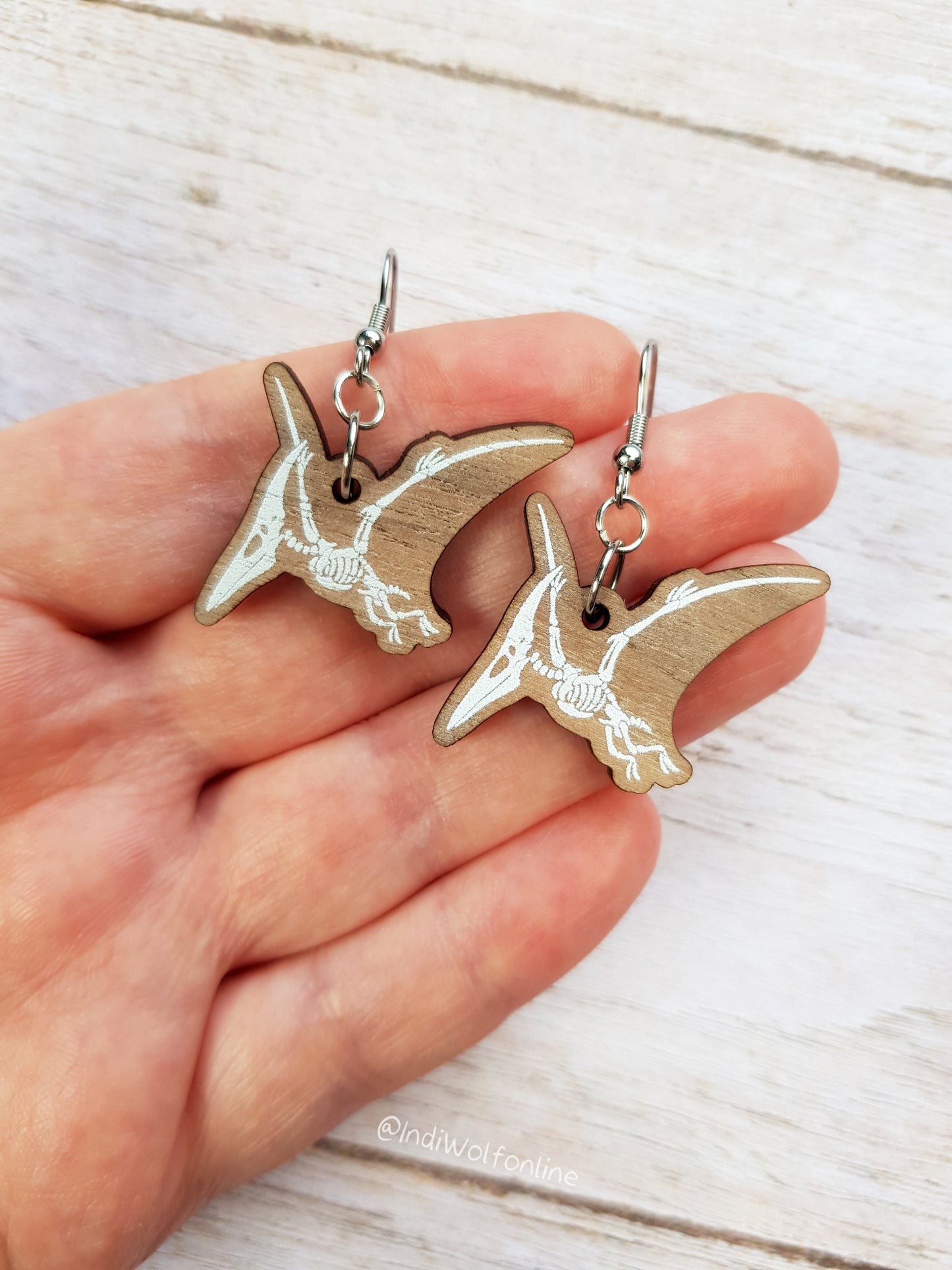 Pterosaur Fossil Eco-Friendly Wooden Earrings for Sensitive Ears