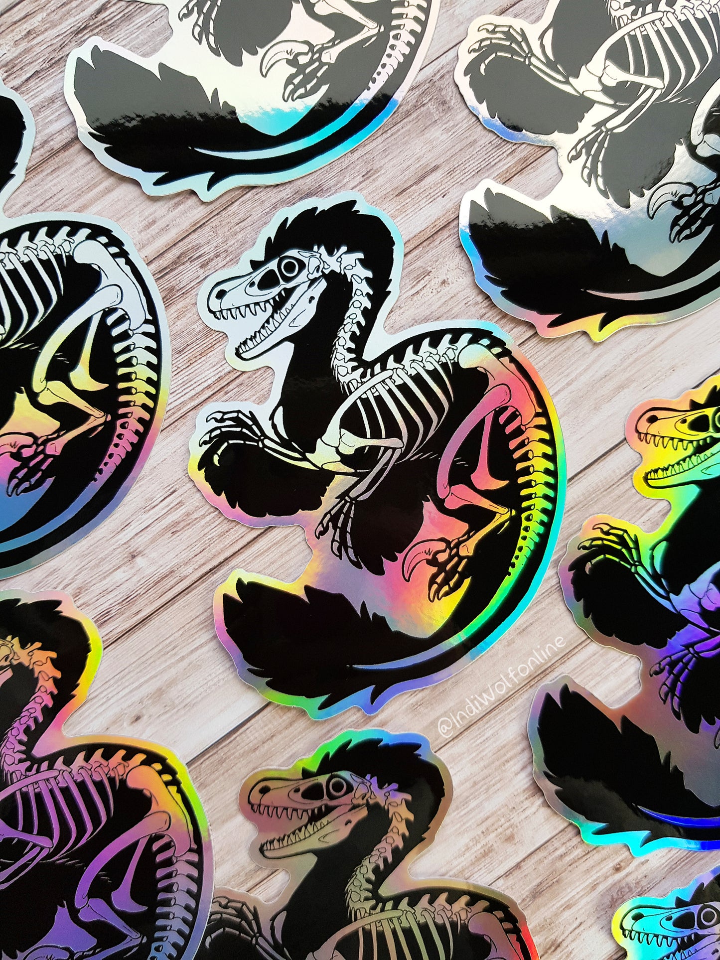 Raptor Skeleton - Holographic Vinyl Sticker