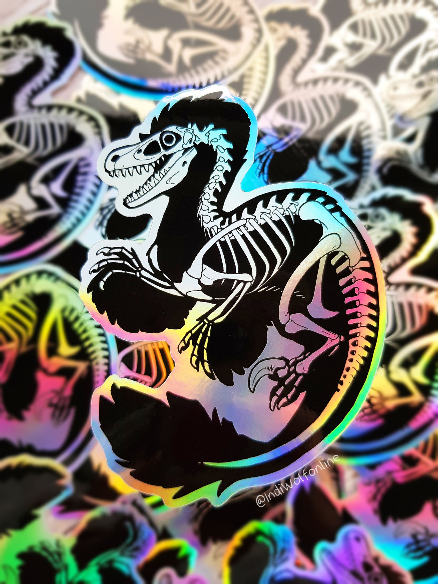 Raptor Skeleton - Holographic Vinyl Sticker