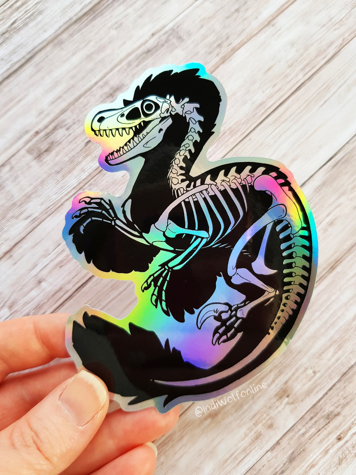 Raptor Skeleton - Holographic Vinyl Sticker