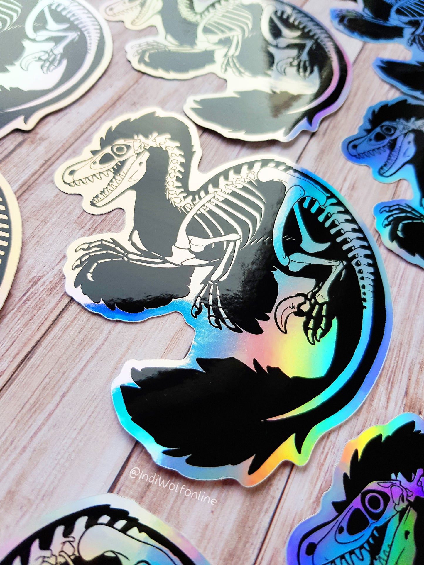 Raptor Skeleton - Holographic Vinyl Sticker