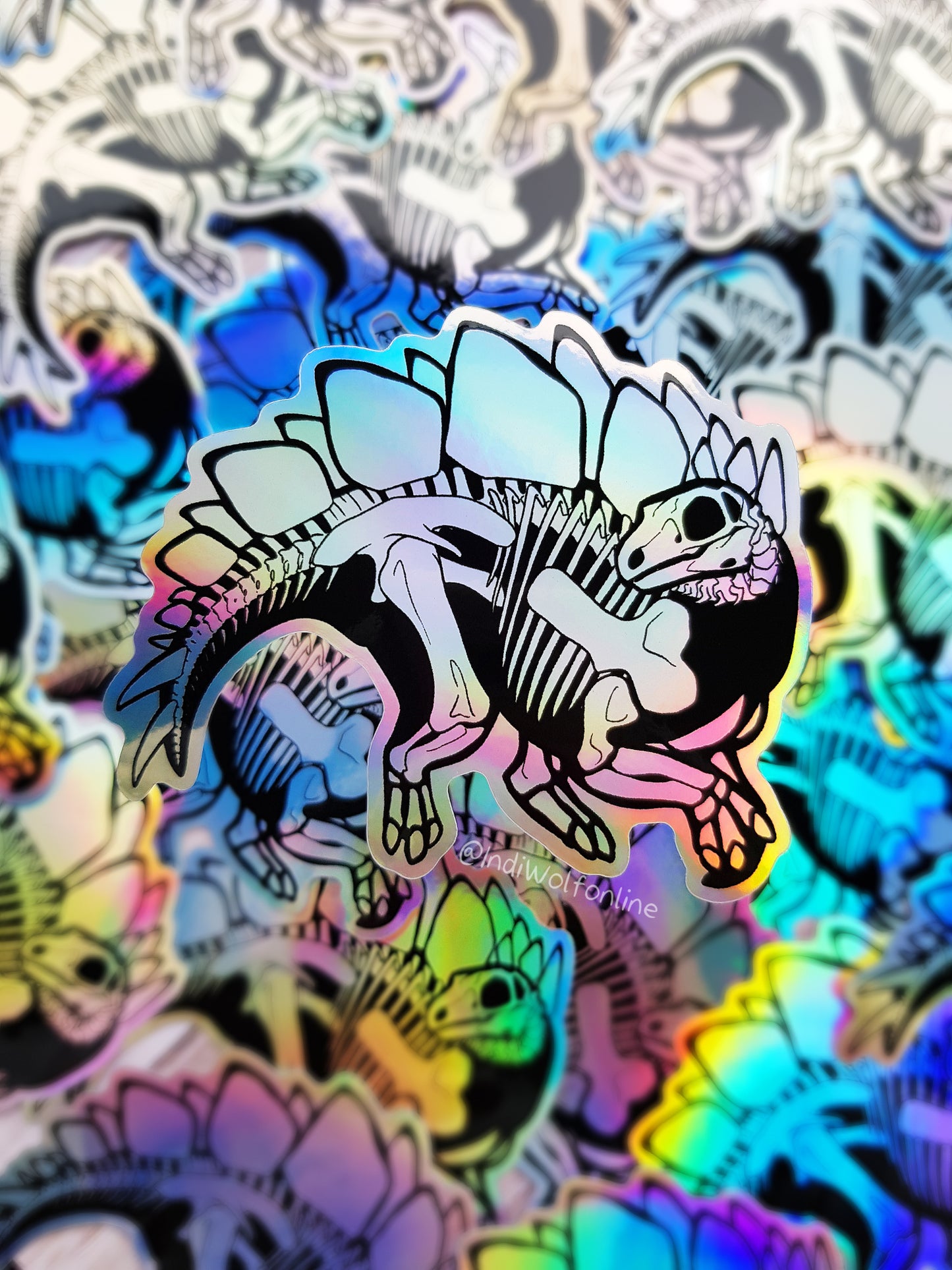 Stegosaurus Skeleton - Holographic Vinyl Sticker