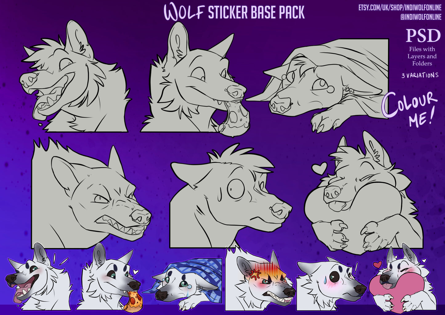 Customisable Wolf Telegram Sticker digital download
