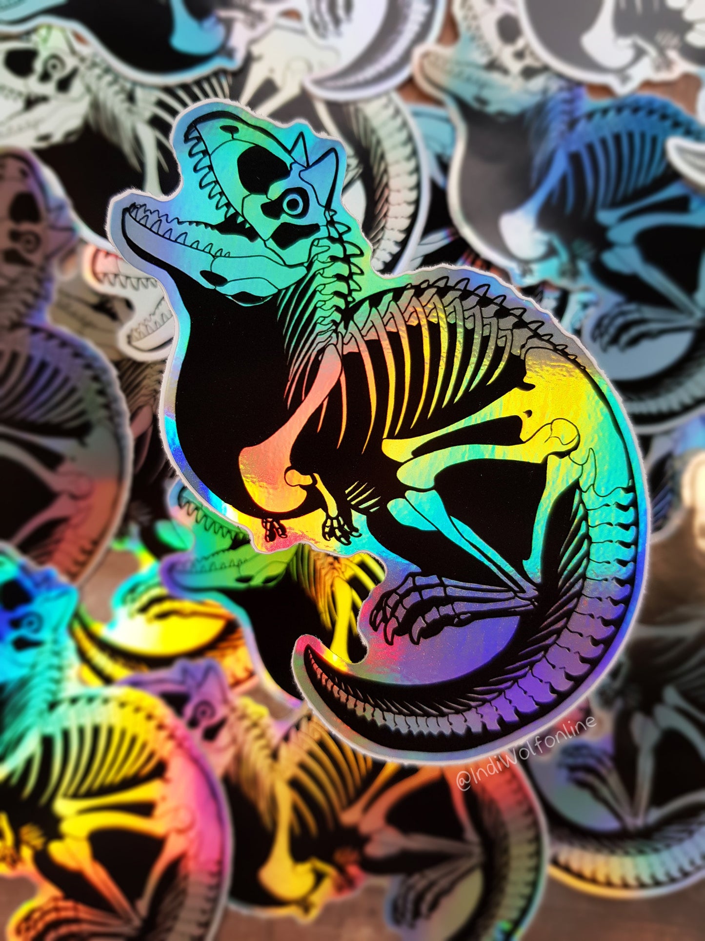 Carnotaurus Skeleton - Holographic Vinyl Sticker