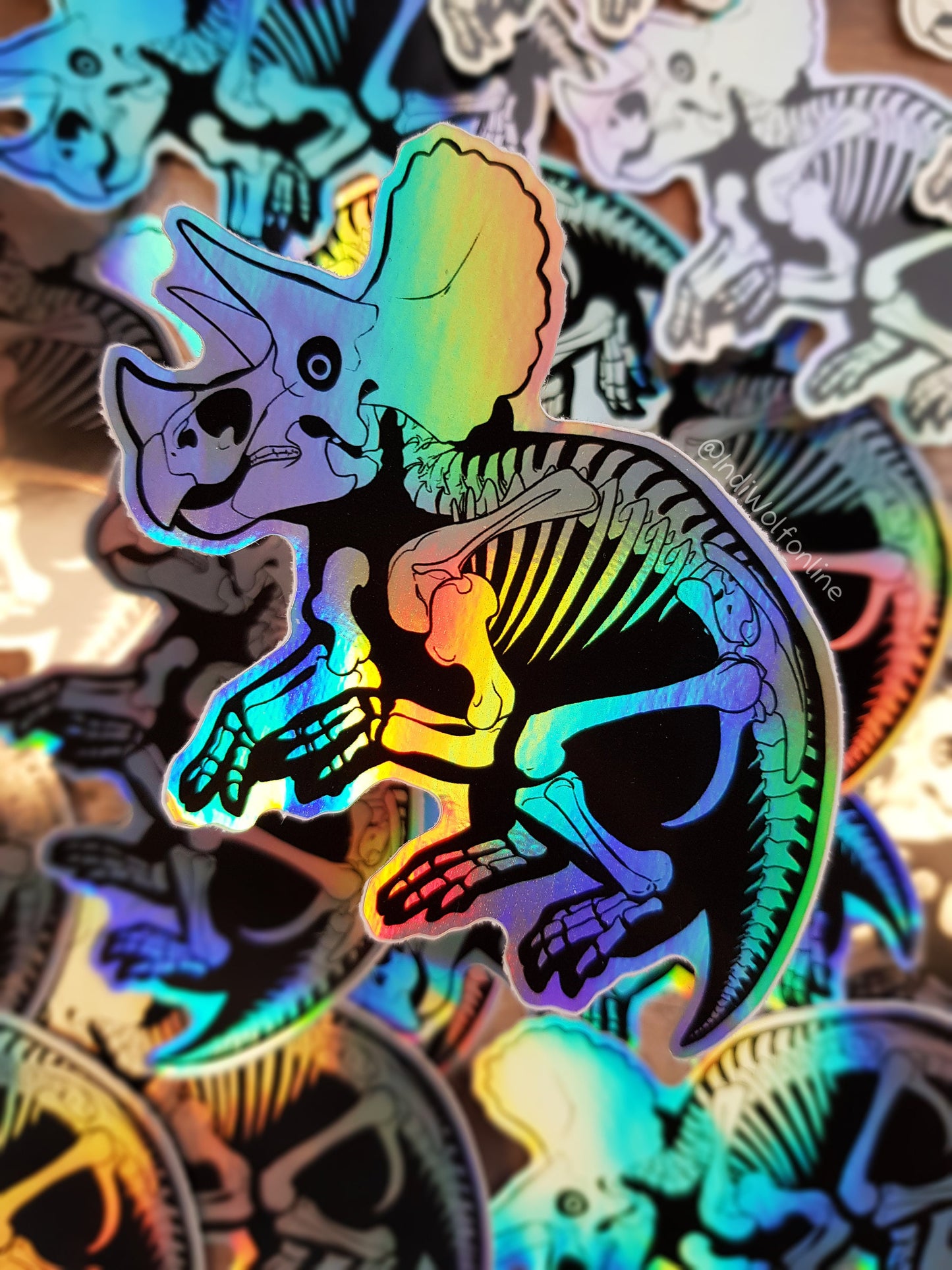 Triceratops Skeleton - Holographic Vinyl Sticker