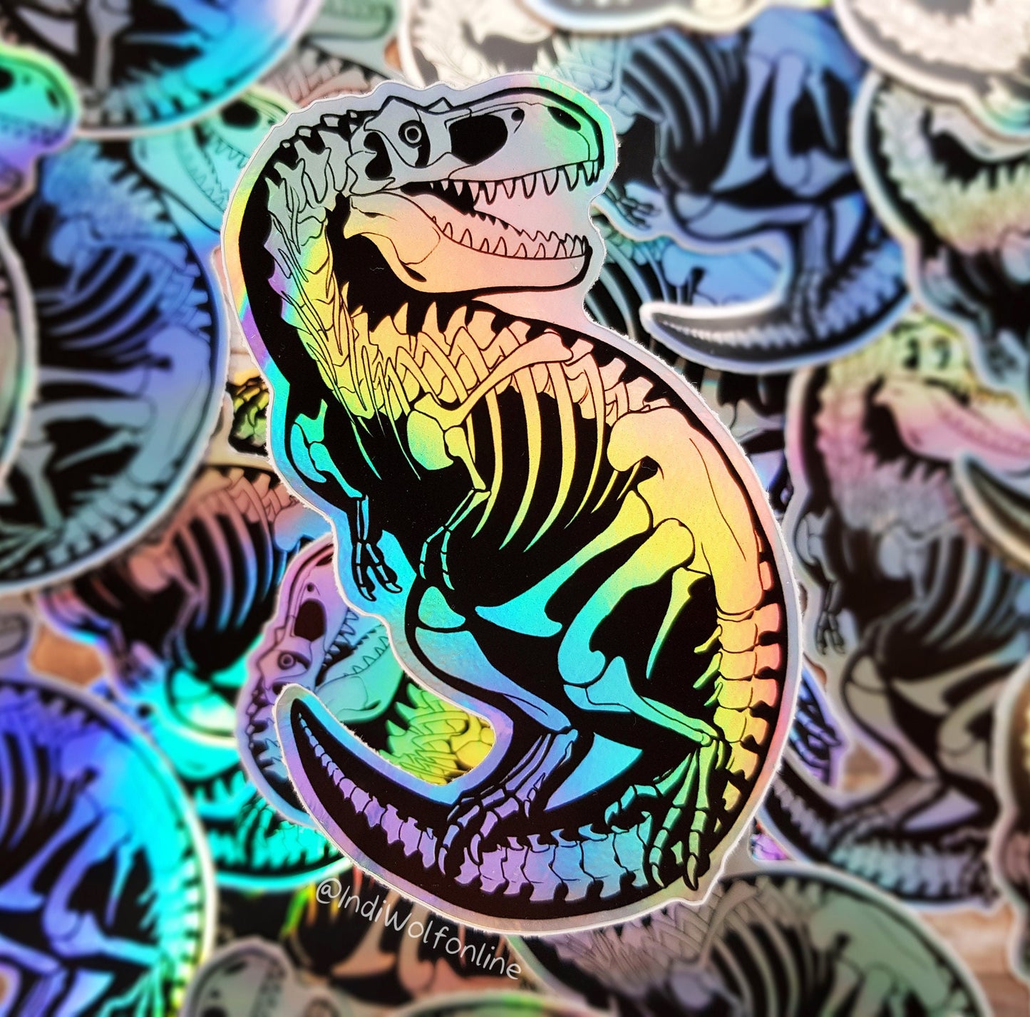 T-Rex Skeleton - Holographic Vinyl Sticker