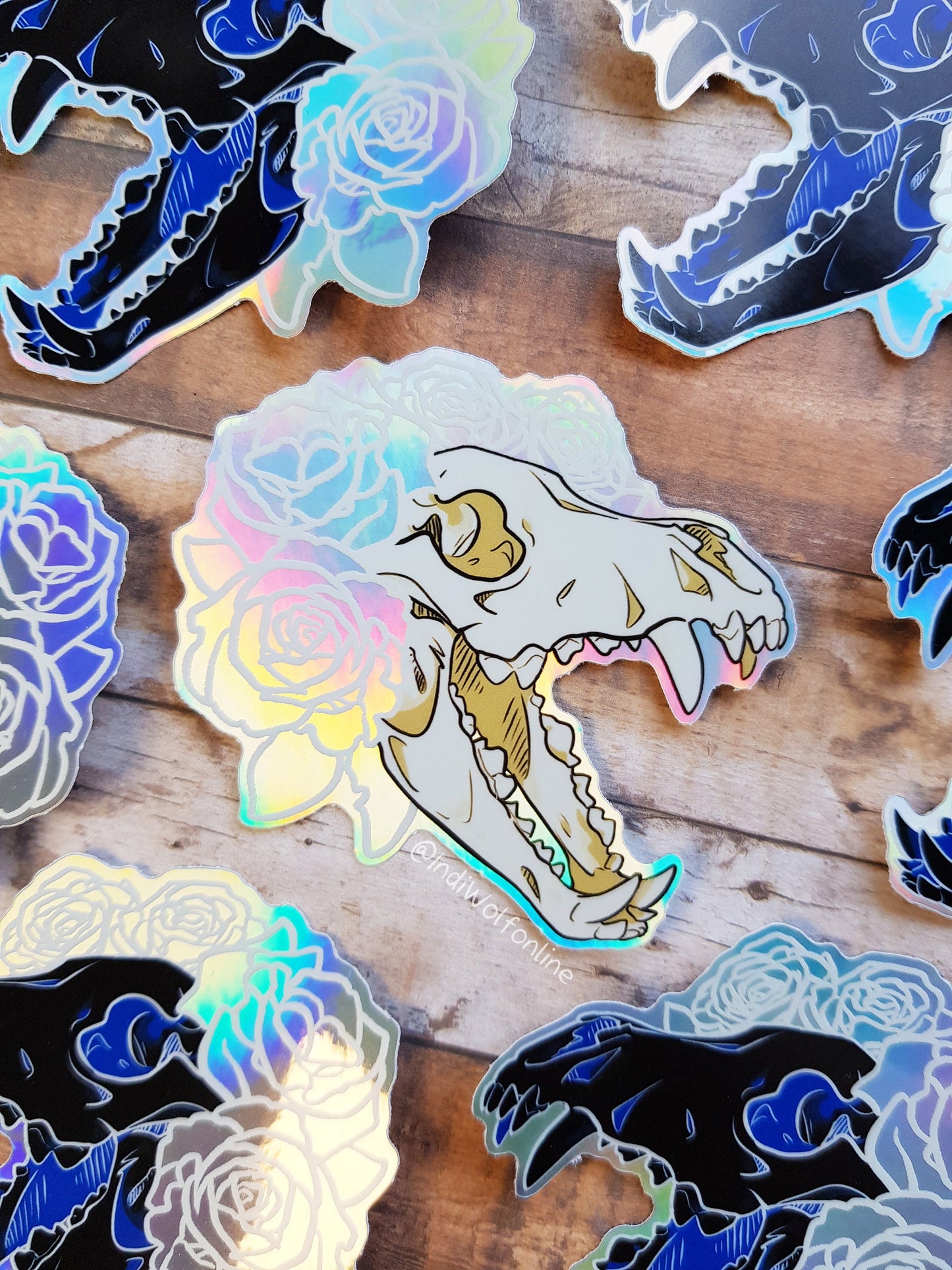 Pastel Wolf Skull - Holographic Vinyl Sticker