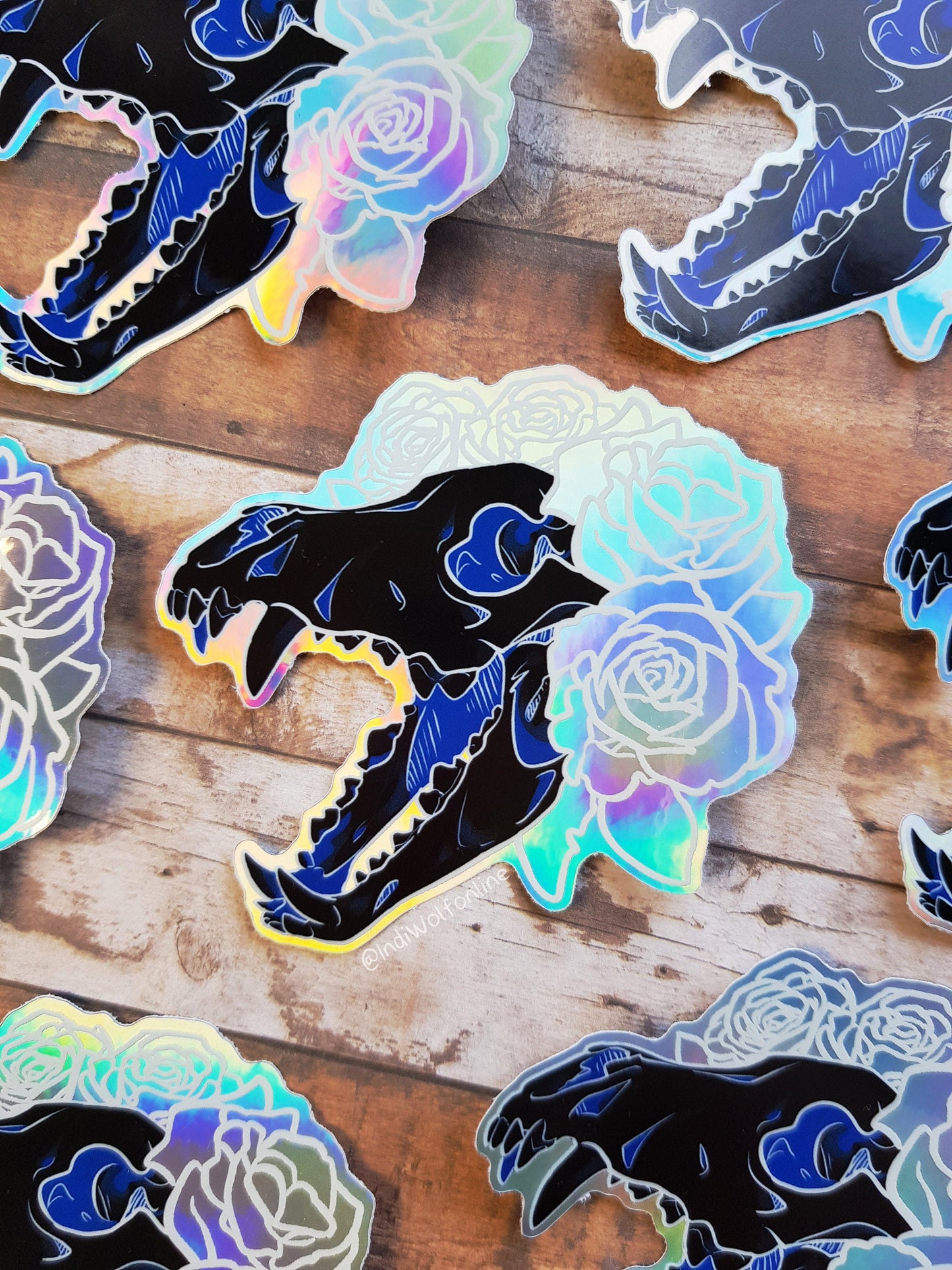 Negative Wolf Skull - Holographic Vinyl Sticker