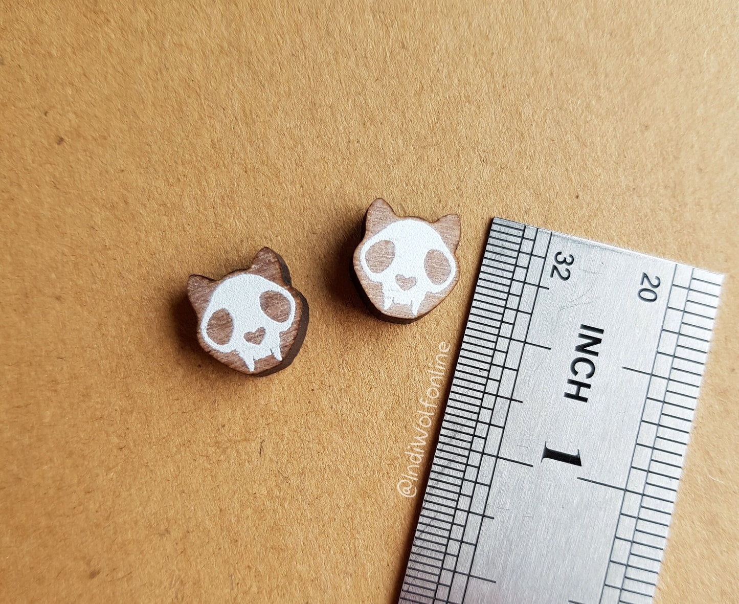 Cat Skull - Eco-Friendly Wooden Earrings