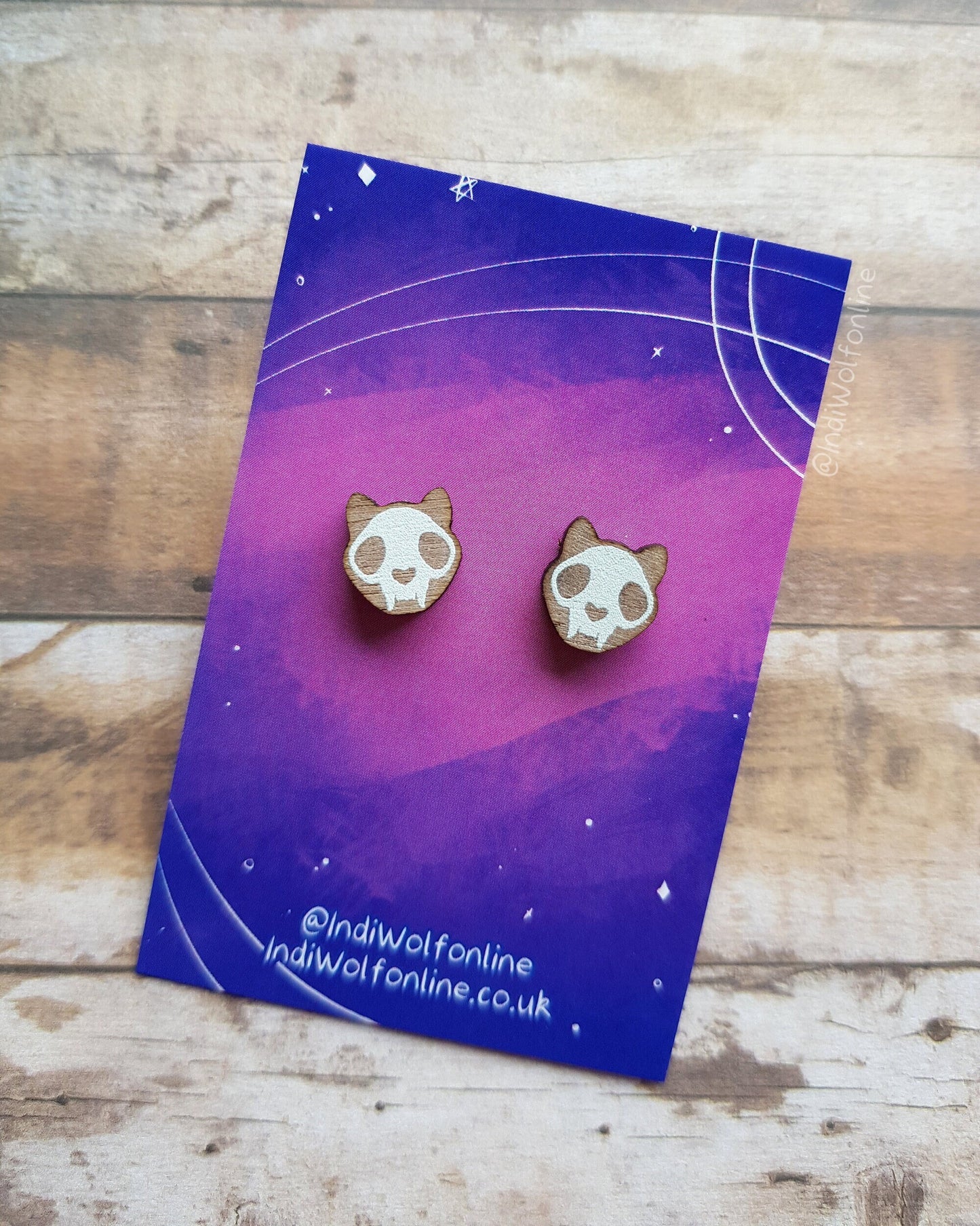 Cat Skull Eco-Friendly Wooden Earrings for Sensitive Ears