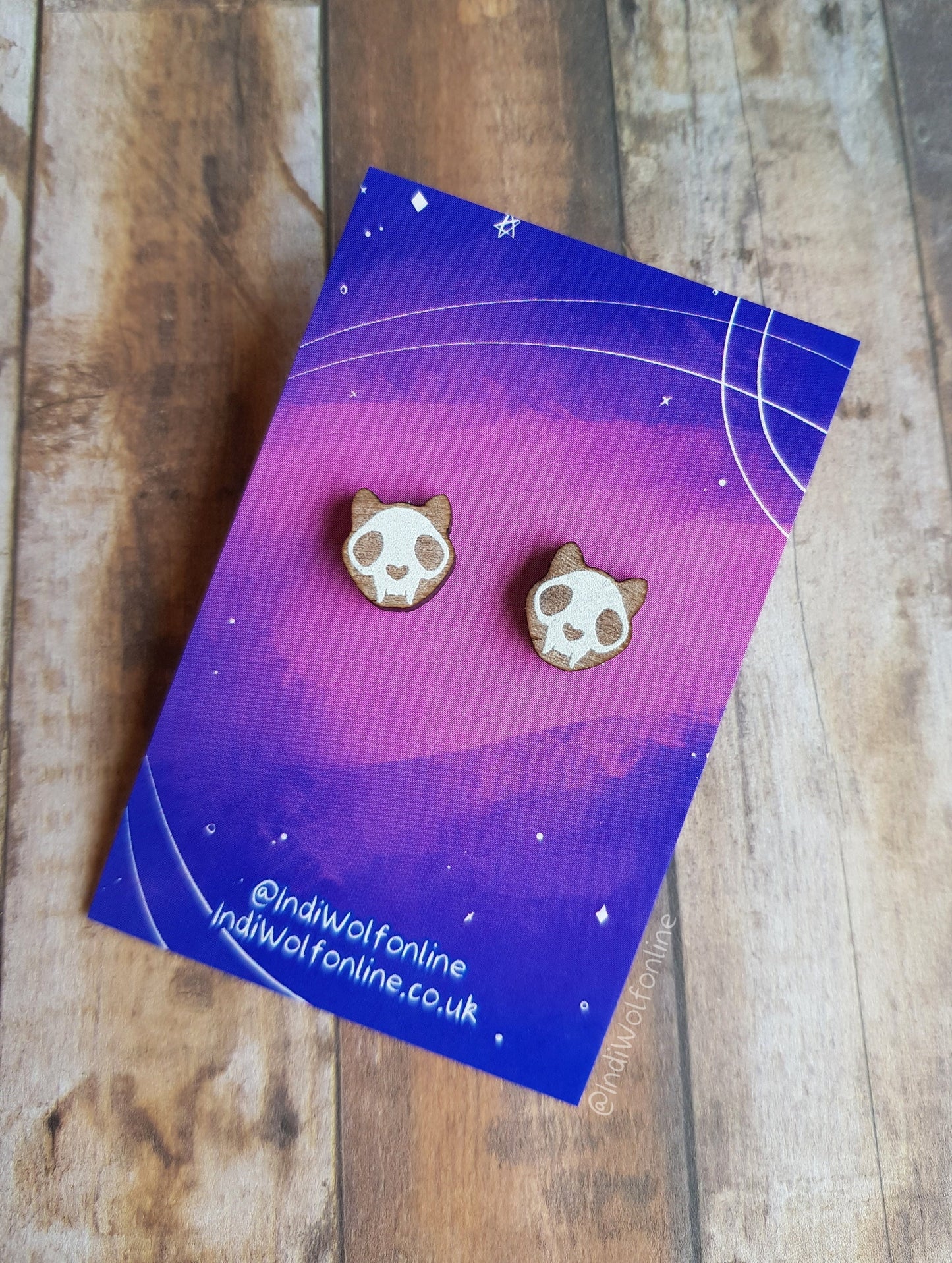 Cat Skull Eco-Friendly Wooden Earrings for Sensitive Ears