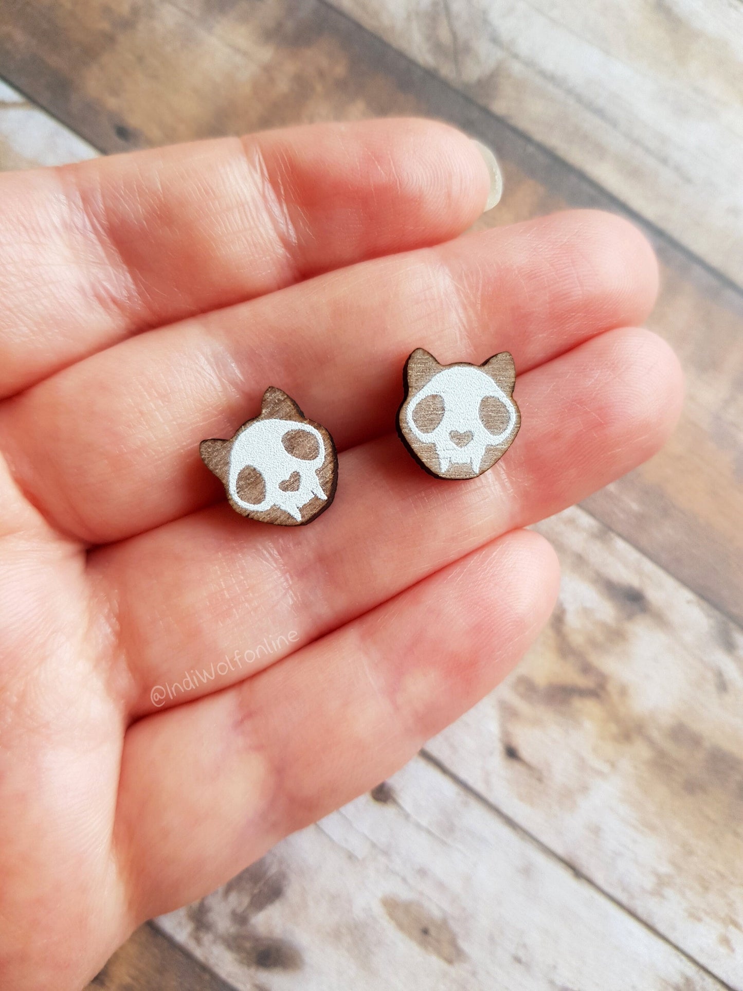 Cat Skull - Eco-Friendly Wooden Earrings