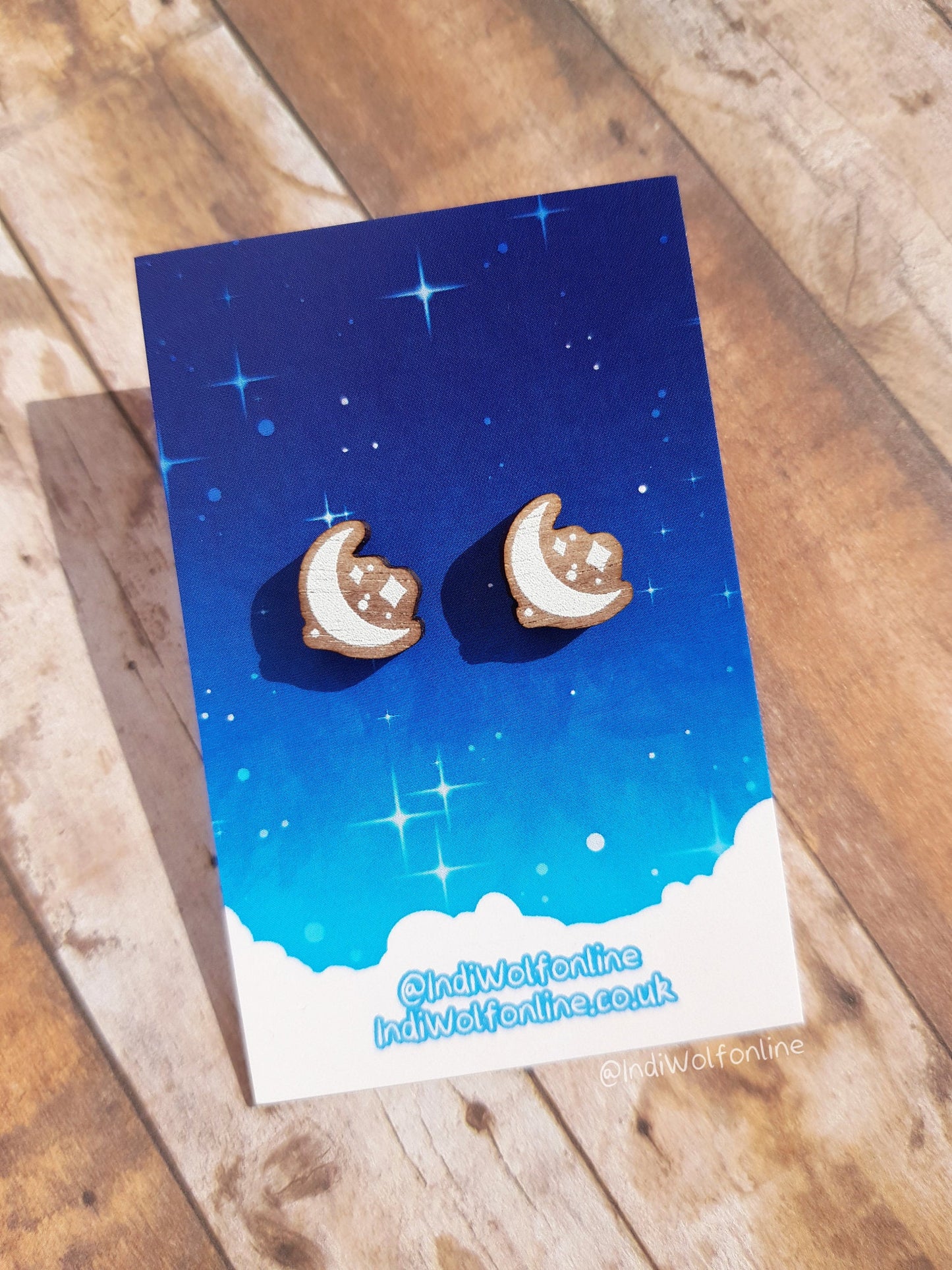 Eco-Friendly Wooden moon and stars Earrings