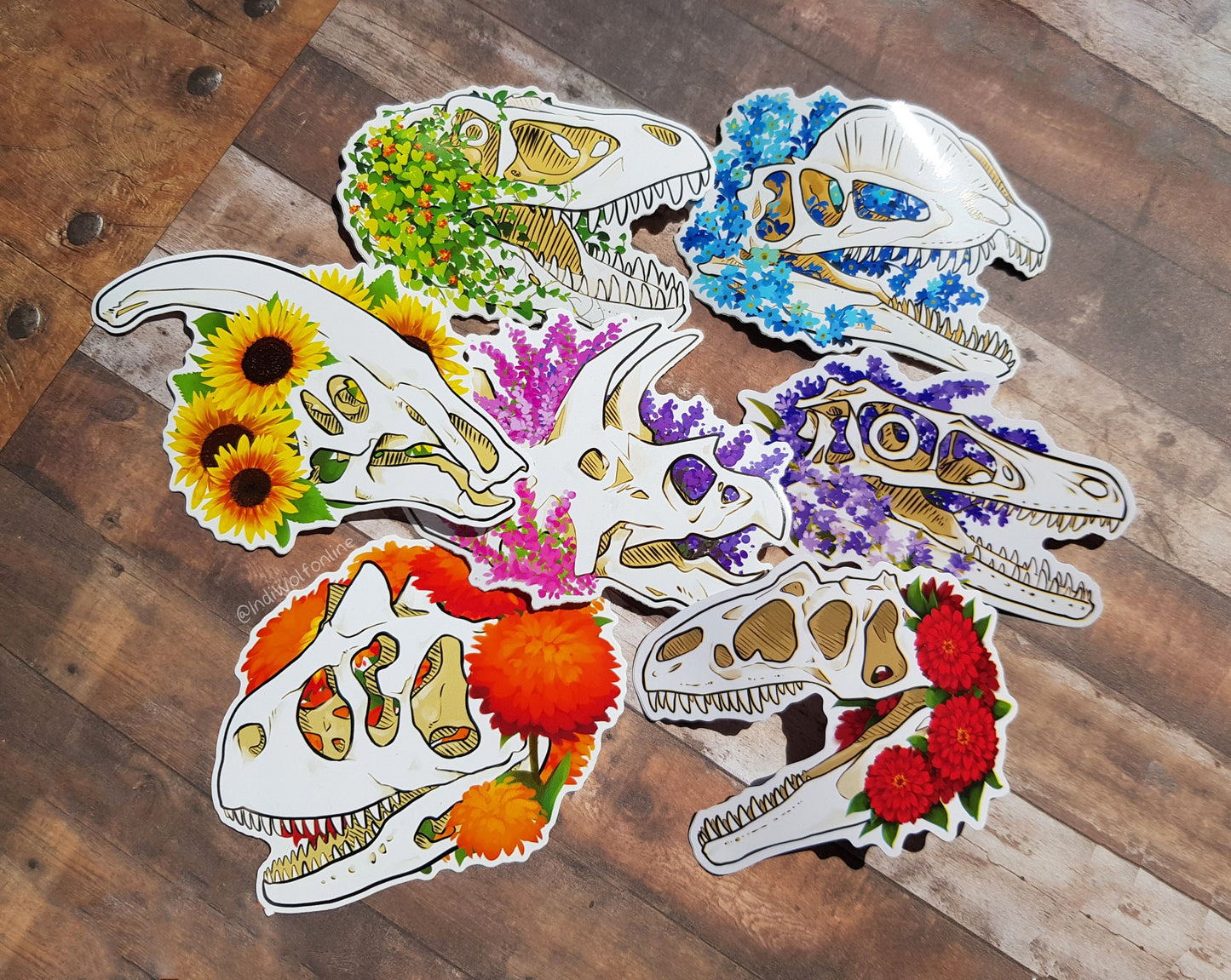 Dilophosaurus Forget Me Not - White Vinyl Sticker