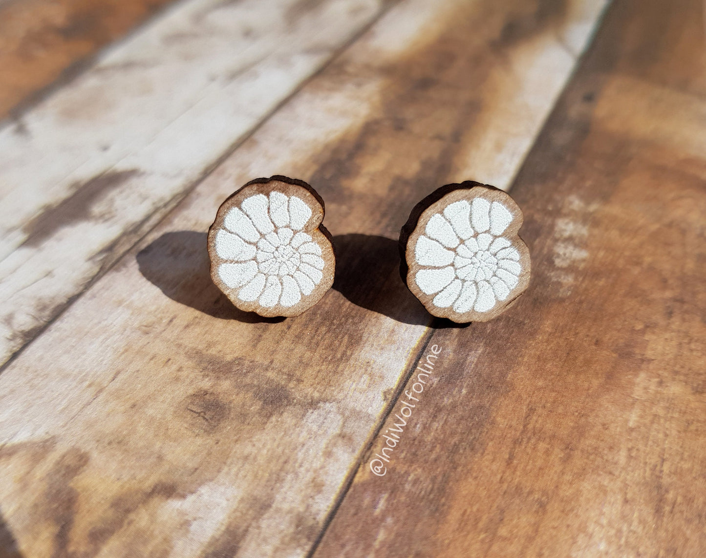 Ammonite Eco-Friendly Wooden Earrings for Sensitive Ears