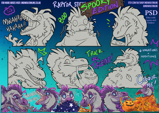 Raptor Pack: Spooky Edition - Customisable Telegram Sticker Base