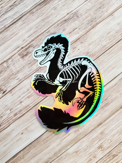 Raptor Skeleton - Holographic Vinyl Sticker