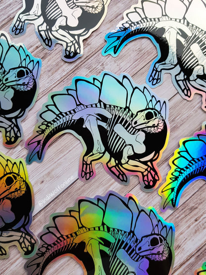 Stegosaurus Skeleton - Holographic Vinyl Sticker