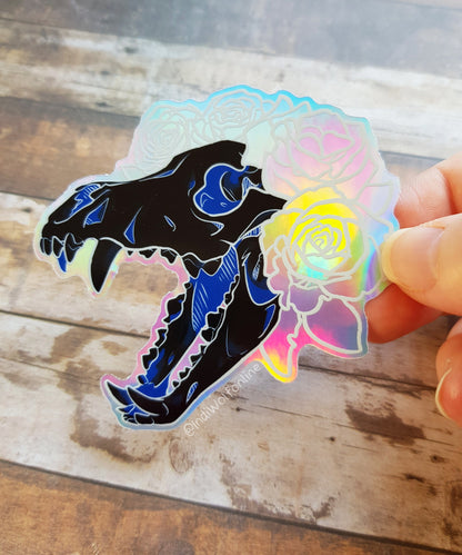 Negative Wolf Skull - Holographic Vinyl Sticker