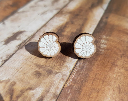 Ammonite Eco-Friendly Wooden Earrings for Sensitive Ears